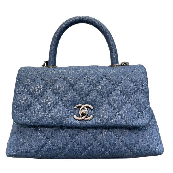 シャネル CHANEL ココハンドルXS 23番台 ライトブルー×シルバー金具 キャビアスキン レディース ショルダーバッグ
