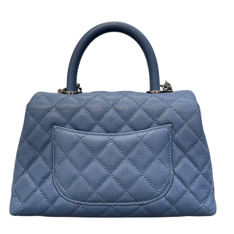 シャネル CHANEL ココハンドルXS 23番台 ライトブルー×シルバー金具 キャビアスキン レディース ショルダーバッグ