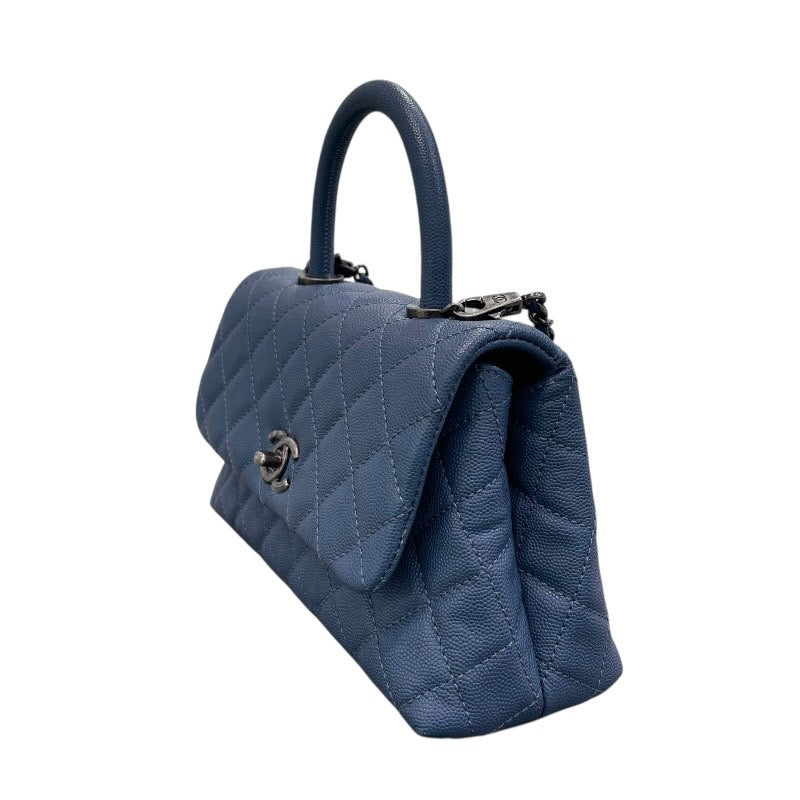 シャネル CHANEL ココハンドルXS 23番台 ライトブルー×シルバー金具 キャビアスキン レディース ショルダーバッグ