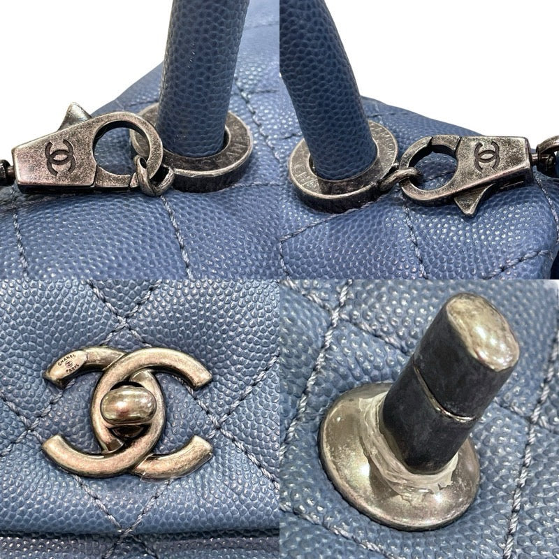 シャネル CHANEL ココハンドルXS 23番台 ライトブルー×シルバー金具 キャビアスキン レディース ショルダーバッグ