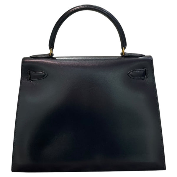 エルメス HERMES ケリー28　外縫い 〇W刻印 ブラック×ゴールド金具 ボックスカーフ レディース ハンドバッグ