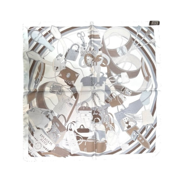 エルメス HERMES ガブロッシュ MADAME CUIR ホワイト×グレー×ブラウン シルク100% レディース スカーフ