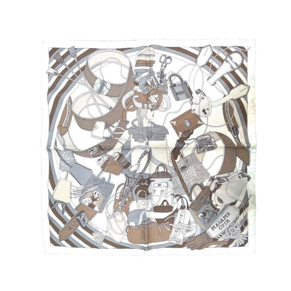 エルメス HERMES ガブロッシュ MADAME CUIR ホワイト×グレー×ブラウン シルク100% レディース スカーフ