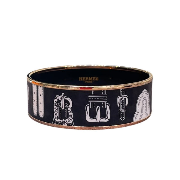 エルメス HERMES エマイユGM HARNAIS DES PRESIDENTS H112591F04865 ブラック×ゴールド金具 エナメル/メタル レディース バングル