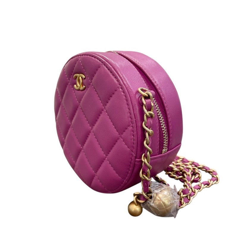 シャネル CHANEL チェーンショルダーバッグ 30番台 パープル×ゴールド金具 ラムスキン レディース ショルダーバッグ