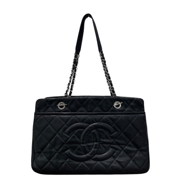シャネル CHANEL ココマークチェーントート 17番台 ブラック×シルバー金具 キャビアスキン レディース トートバッグ
