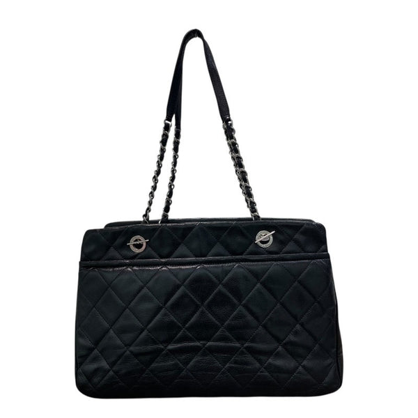 シャネル CHANEL ココマークチェーントート 17番台 ブラック×シルバー金具 キャビアスキン レディース トートバッグ