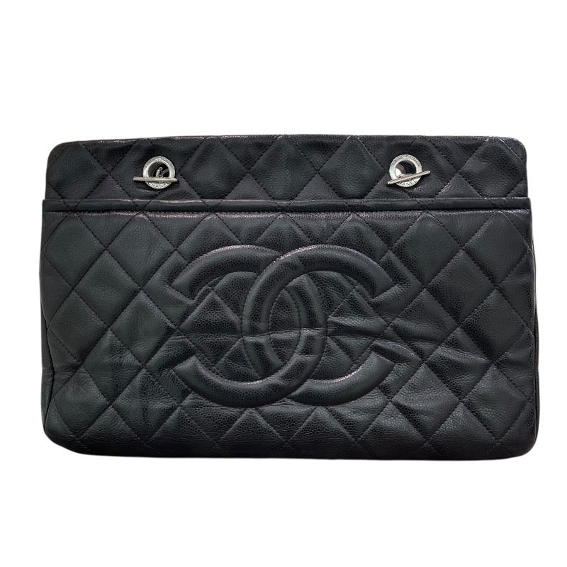 シャネル CHANEL ココマークチェーントート 17番台 ブラック×シルバー金具 キャビアスキン レディース トートバッグ