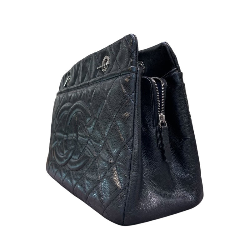 シャネル CHANEL ココマークチェーントート 17番台 ブラック×シルバー金具 キャビアスキン レディース トートバッグ