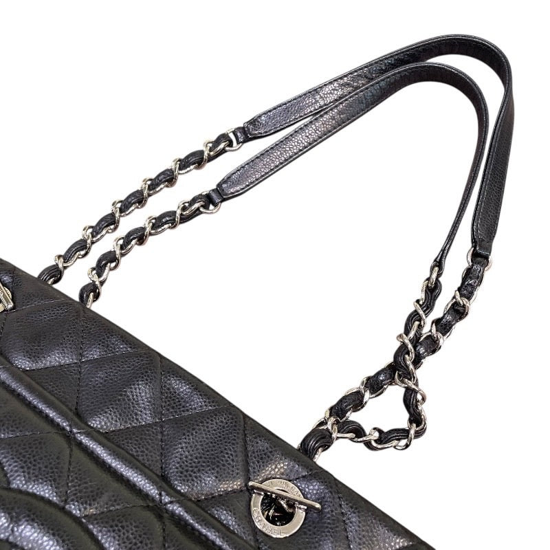 シャネル CHANEL ココマークチェーントート 17番台 ブラック×シルバー金具 キャビアスキン レディース トートバッグ