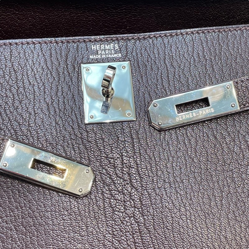エルメス HERMES ケリー32 □F刻印　(2002年製) ショコラ　シルバー金具 シェーブル レディース ハンドバッグ