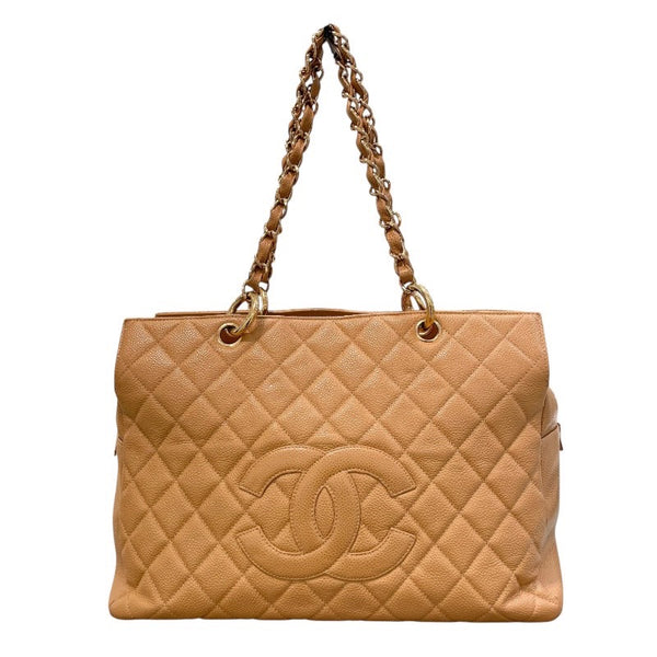 シャネル CHANEL GSTチェーントート A50995 8番台 ベージュ ゴールド金具 キャビアスキン レディース トートバッグ