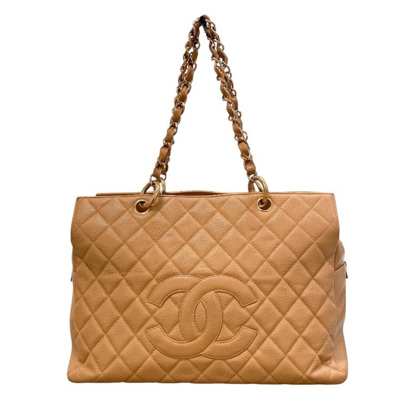 シャネル CHANEL GSTチェーントート A50995 8番台 ベージュ ゴールド金具 キャビアスキン レディース トートバッグ
