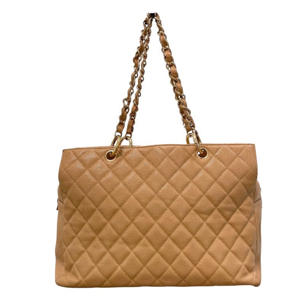シャネル CHANEL GSTチェーントート A50995 8番台 ベージュ ゴールド金具 キャビアスキン レディース トートバッグ