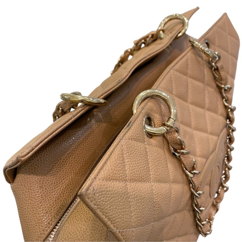 シャネル CHANEL GSTチェーントート A50995 8番台 ベージュ ゴールド金具 キャビアスキン レディース トートバッグ