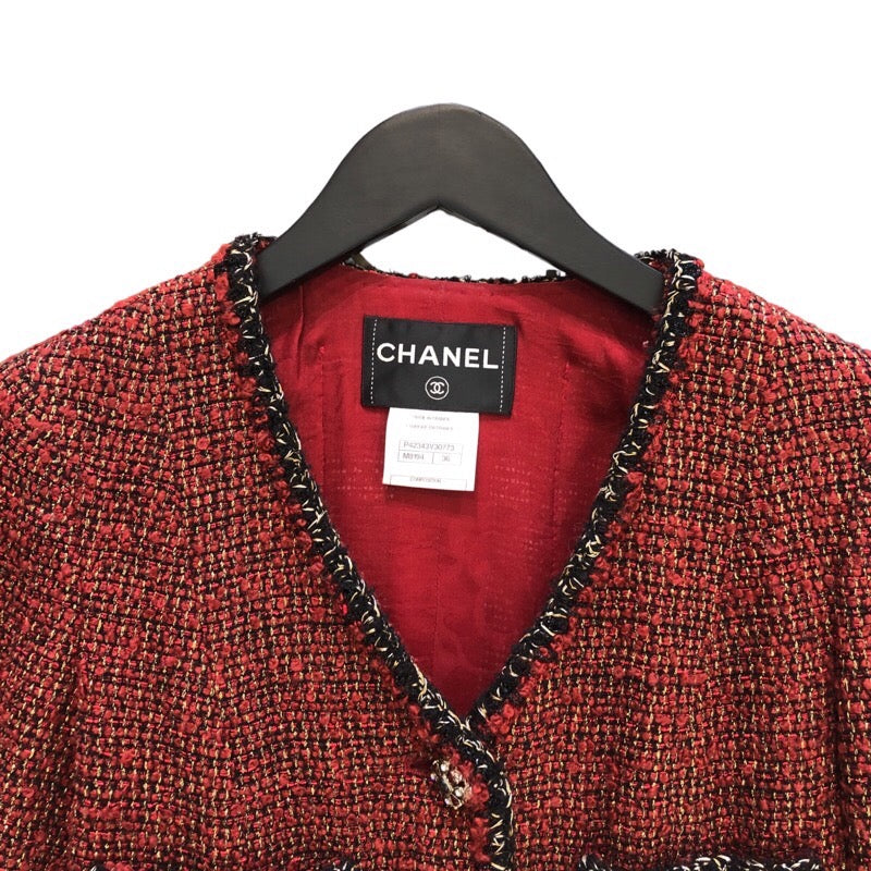 シャネル CHANEL グリポアボタンノーカラーツイードジャケット P42343 