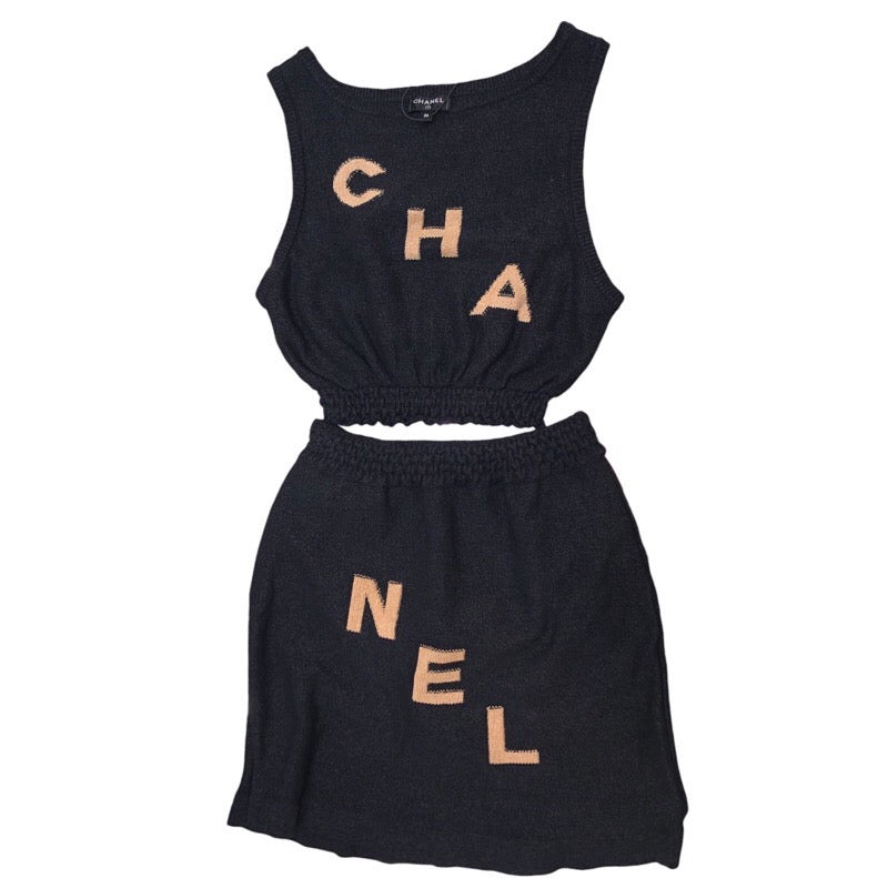 シャネル CHANEL ロゴクロップドニットシャツ＆スカートセットアップ P61529 レディース セットアップ