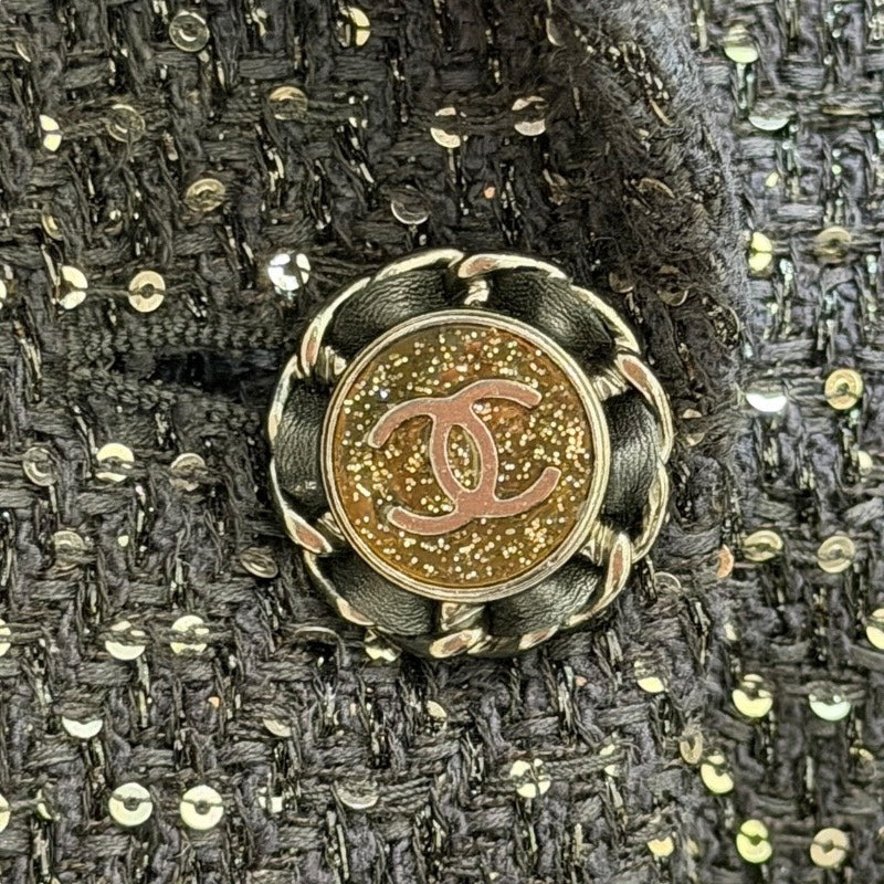 シャネル CHANEL スパンコールツイードテーラードジャケット P40000 ブラック×マルチカラー コットン レディース テーラードジャケット