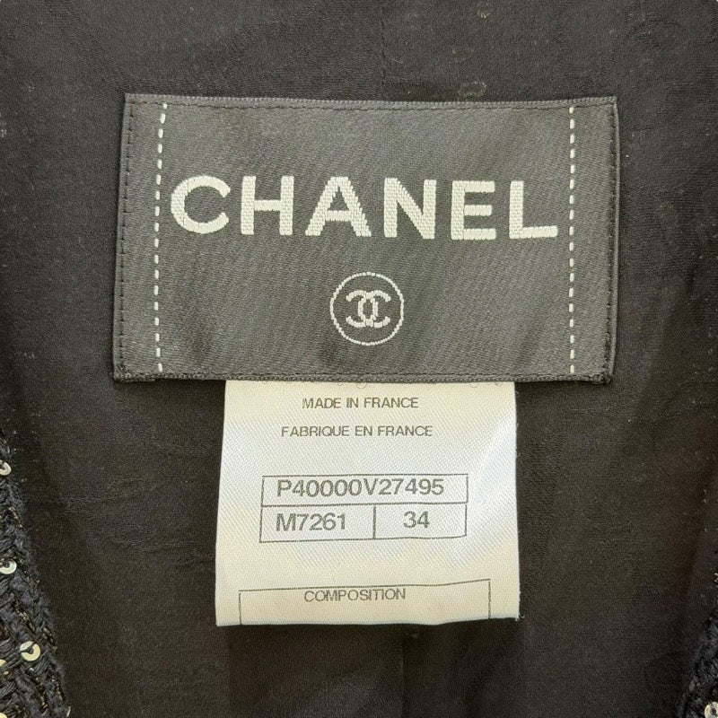 シャネル CHANEL スパンコールツイードテーラードジャケット P40000 ブラック×マルチカラー コットン レディース テーラードジャケット