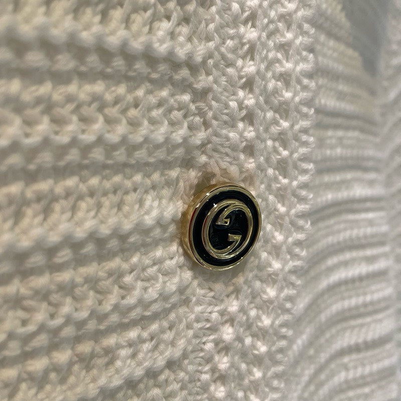 グッチ GUCCI GGボタンクロシェニットカーディガン 743221 ホワイト コットン レディース カーディガン