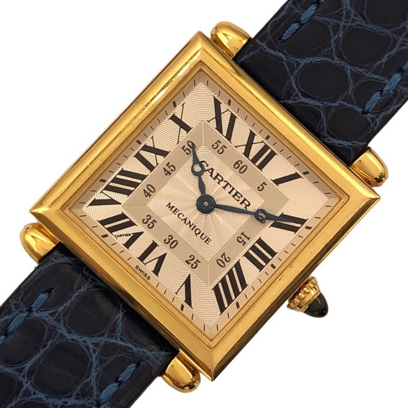 カルティエ Cartier タンク オピュ LM W1516956 シルバー文字盤 K18YG/レザーストラップ(社外品) 手巻き レディース 腕時計