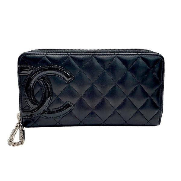 シャネル CHANEL カンボンライン ロングジップウォレット A50078 ブラック/ブラック ラムスキン/エナメル レディース 長財布