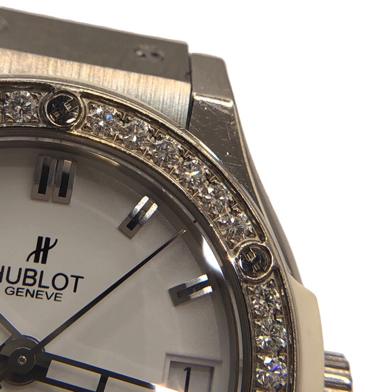 ウブロ HUBLOT クラシックフュージョン チタニウム ホワイトダイヤモンド 581.NE.2010.RW.1104 ホワイト文字盤 チタン/SS クオーツ レディース 腕時計