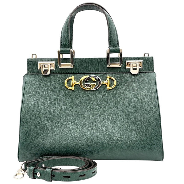 グッチ GUCCI ズゥミ スモール トップハンドルバッグ 569712 グリーン レザー レディース ハンドバッグ