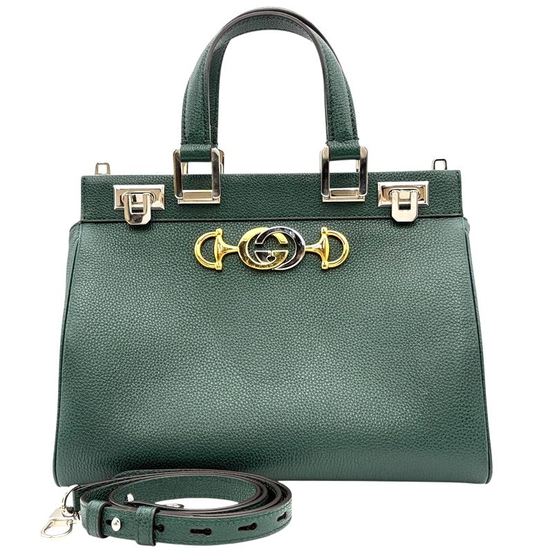 グッチ GUCCI ズゥミ スモール トップハンドルバッグ 569712 グリーン レザー レディース ハンドバッグ