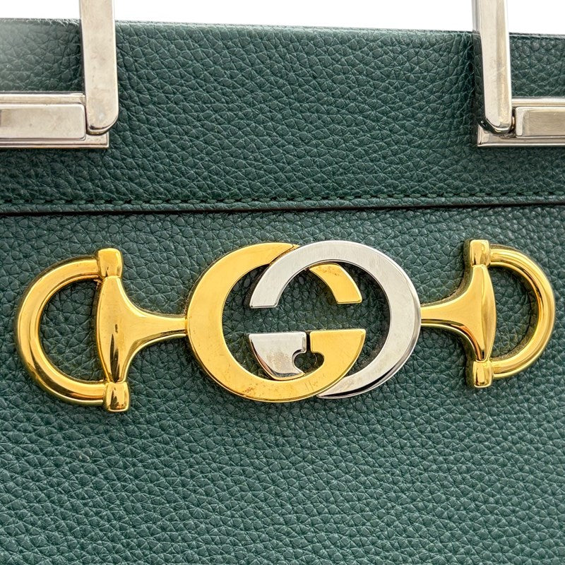 グッチ GUCCI ズゥミ スモール トップハンドルバッグ 569712 グリーン レザー レディース ハンドバッグ