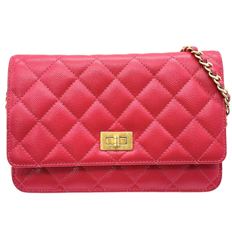 シャネル CHANEL 2.55 チェーンウォレット ホットピンク ゴールド金具 キャビアスキン レディース ショルダーバッグ