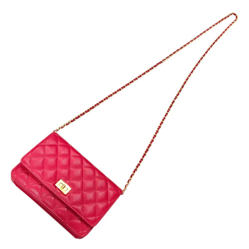 シャネル CHANEL 2.55 チェーンウォレット ホットピンク ゴールド金具 キャビアスキン レディース ショルダーバッグ