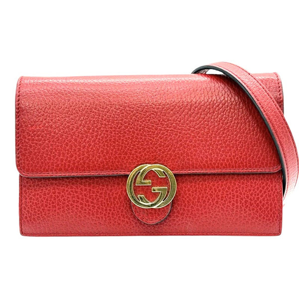 グッチ GUCCI インターロッキング Gチェーンウォレット 510314 レッド ゴールド金具 レザー レディース ショルダーバッグ