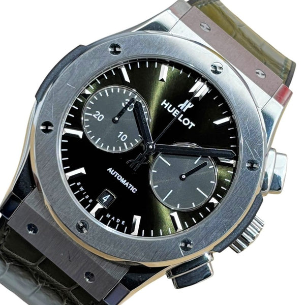 ウブロ HUBLOT クラシックフュージョン クロノグラフ チタニウム グリーン 521.NX.8970.LR グリーン文字盤 チタン/グリーンアリゲーター x ブラックラバー メンズ 腕時計
