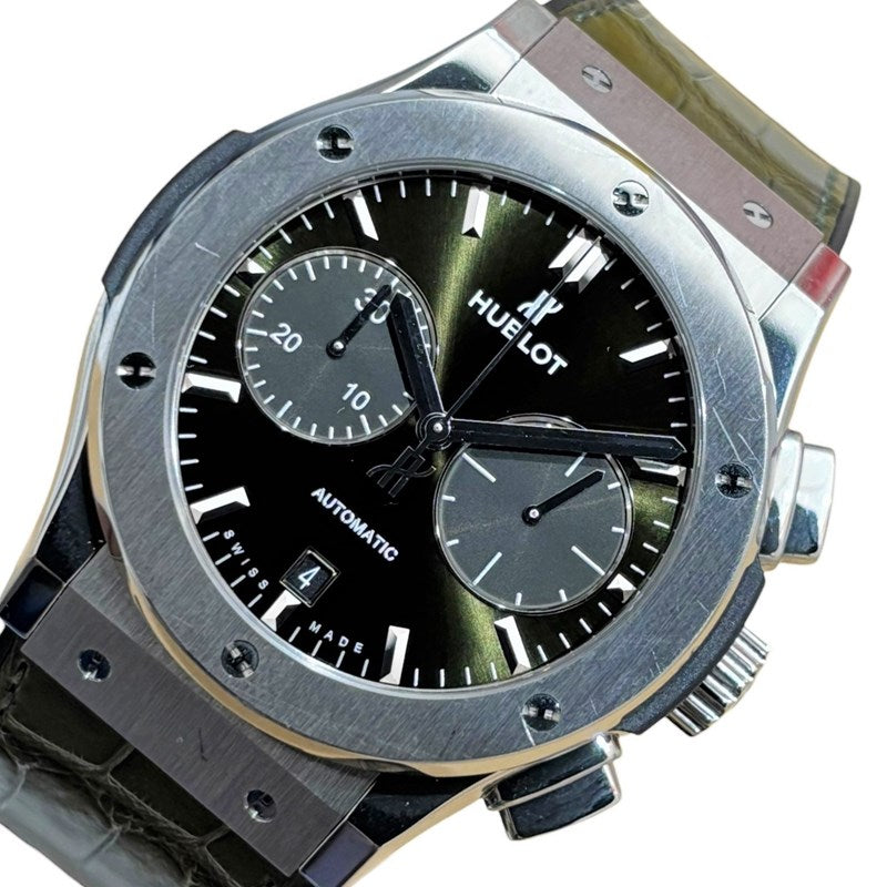 ウブロ HUBLOT クラシックフュージョン クロノグラフ チタニウム グリーン 521.NX.8970.LR グリーン文字盤 チタン/グリーンアリゲーター x ブラックラバー メンズ 腕時計