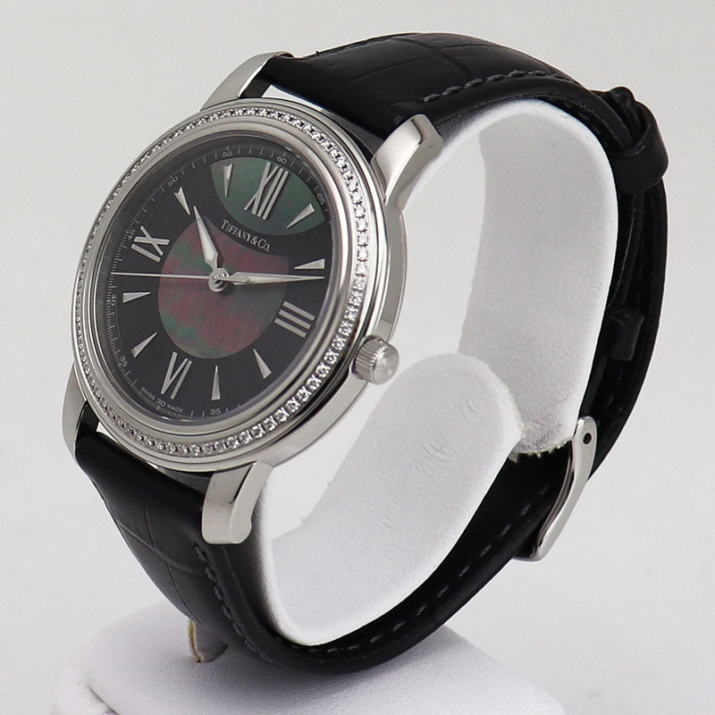 ティファニー マーク Z0046.17.10B90 SS/社外尾錠・レザーストラップ　ダイヤベゼル 腕時計メンズ