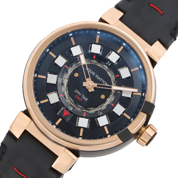 ルイ・ヴィトン LOUIS VUITTON タンブール エボリューション スピンタイム GMT Q1BG1 K18PG/セラミック 自動巻き メンズ 腕時計