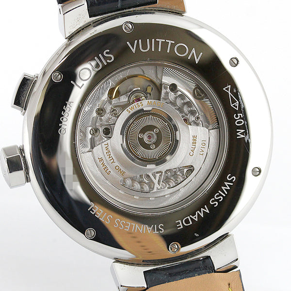 ルイ・ヴィトン LOUIS VUITTON タンブール ワールドタイマー Q1055A SS/純正尾錠/純正レザーベルト 自動巻き メンズ 腕時計