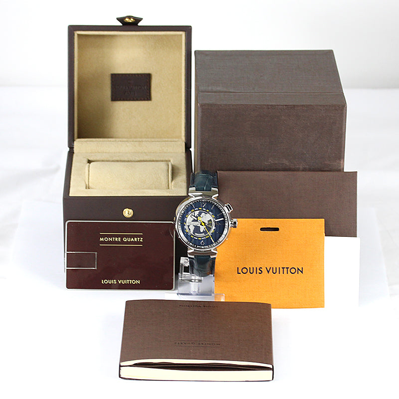 ルイ・ヴィトン LOUIS VUITTON タンブール ワールドタイマー Q1055A SS/純正尾錠/純正レザーベルト 自動巻き メンズ 腕時計
