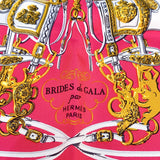 エルメス HERMES カレ ナノ 20 「BRIDES DE GALA」（式典用馬勒） ピンク×ホワイト×ゴールド シルク100％ レディース ハンカチ