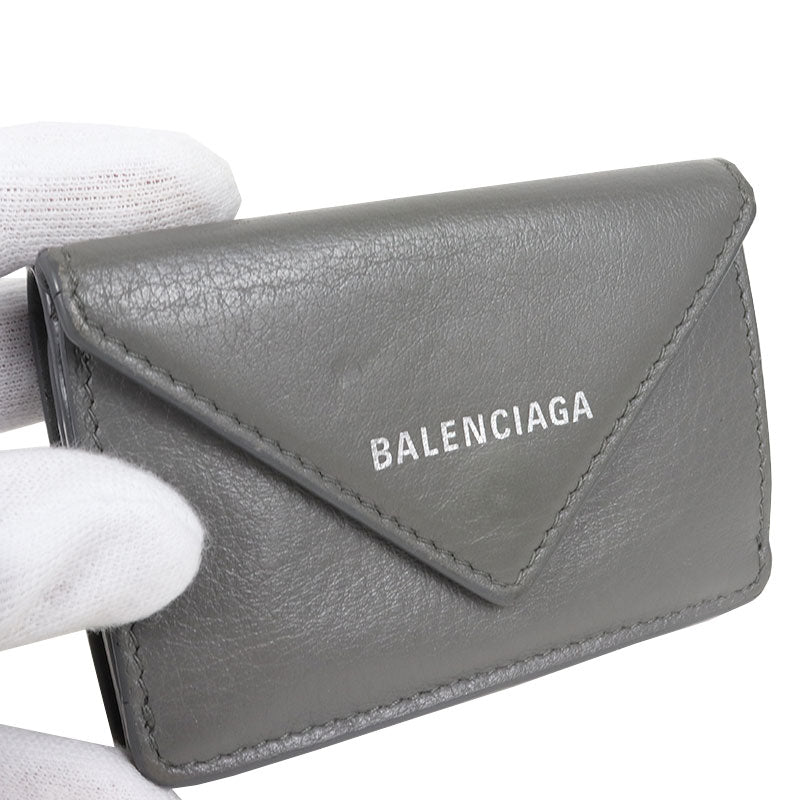 【美品】バレンシアガ 三つ折り財布 ダークグレー カーフレザー  ユニセックス