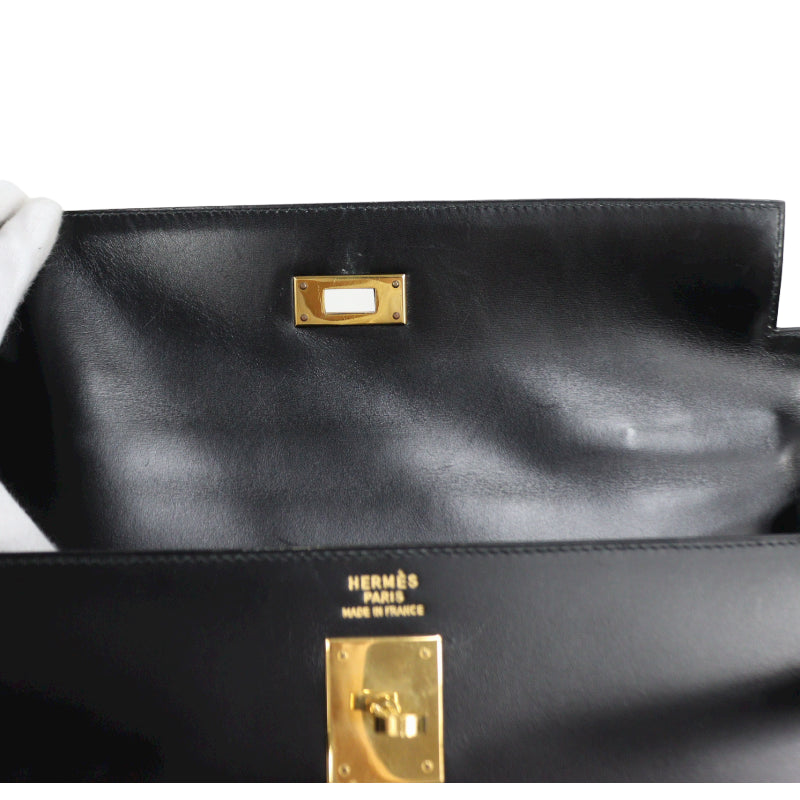 エルメス HERMES ケリー35 外縫い 〇X刻 ブラック ゴールド金具 ボックスカーフ レディース ハンドバッグ