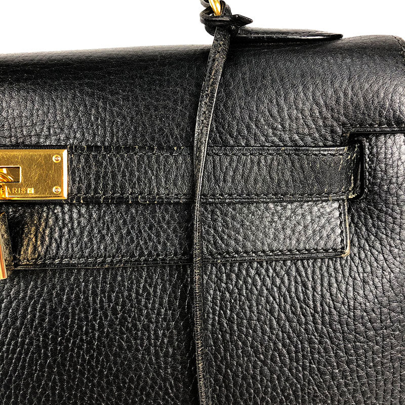 エルメス HERMES ケリー32 外縫い □B刻 ブラック ゴールド金具 アルデンヌ レディース ハンドバッグ