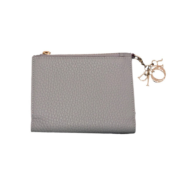 クリスチャン・ディオール Christian Dior コンパクトウォレット グレー パープル レザー レディース 二つ折り財布