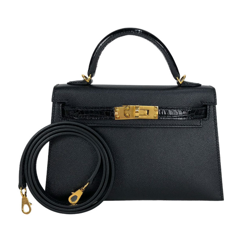 エルメス HERMES ミニケリー2 タッチ U刻 ブラック　ゴールド金具 エプソン/アリゲーター レディース ハンドバッグ