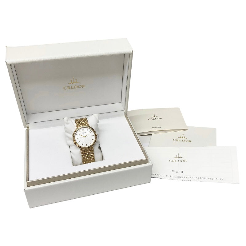 セイコー  CREDOR ジュリ 無垢 GBAR022 K18イエローゴールド K18YG  ホワイト 腕時計メンズ