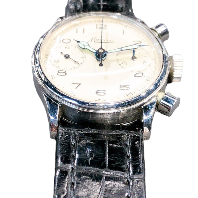 MINERVA クロノグラフ 1335 ステンレススチール 手巻き メンズ 腕時計
