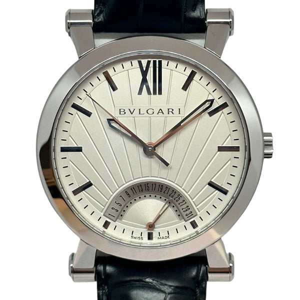 ブルガリ BVLGARI ソティリオ レトログラード ブルガリ創業125周年記念モデル  シルバー文字盤 SB42SDR SS×レザー 自動巻き メンズ 腕時計