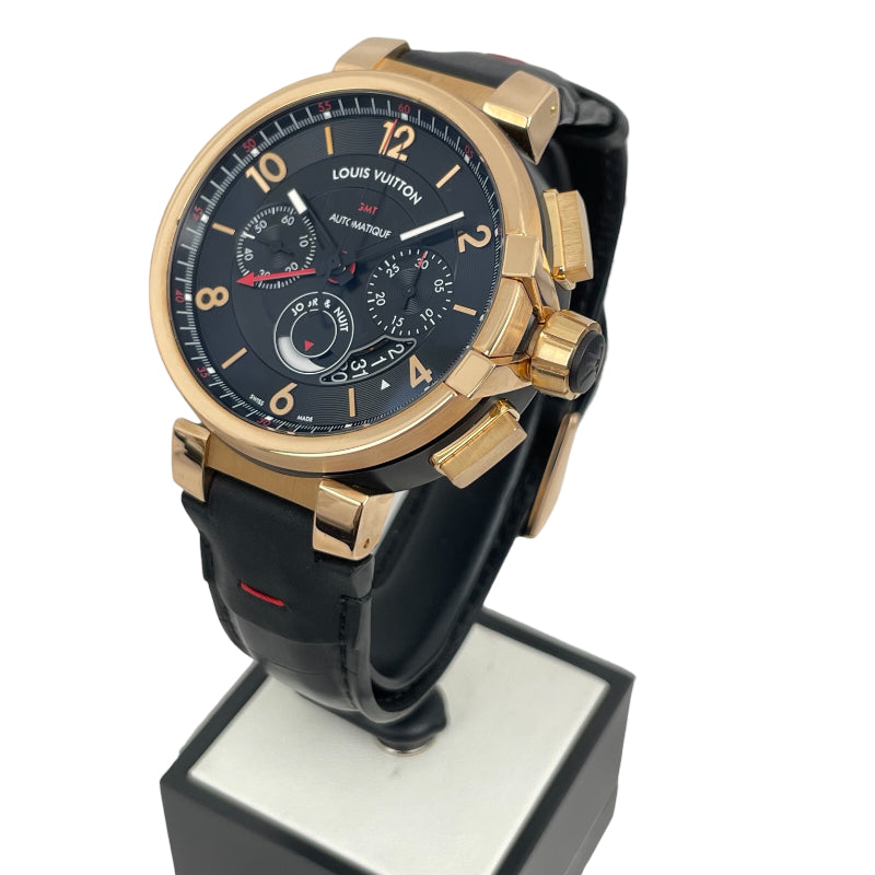 ルイ・ヴィトン LOUIS VUITTON タンブール エボリューション クロノグラフ GMT Q1051 K18PG/クロコベルト 自動巻き メンズ  腕時計