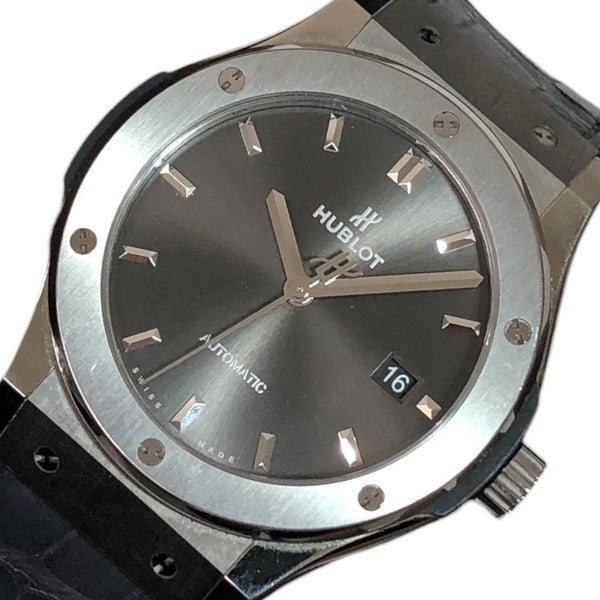 ウブロ HUBLOT クラシックフュージョン　チタニウムレーシング 542.NX.7071.LR グレー文字盤 チタン クロコラバーベルト メンズ 腕時計